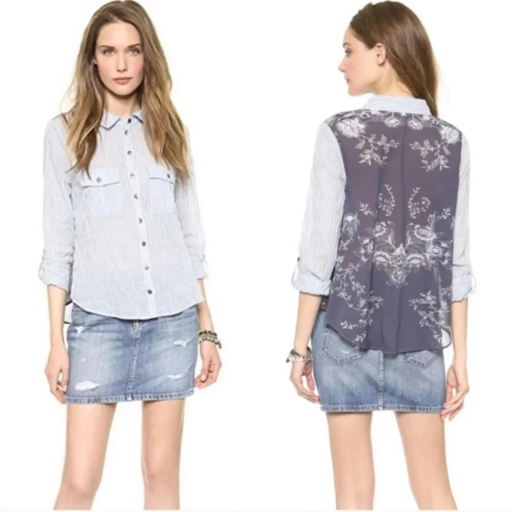 Free People Party in the Back Oxford Combo Button Down Shirt XS Cottagecore NWT